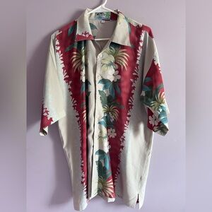 Memo’s World Wide Button Down Shirt With Floral Hawaiian Print Size Large